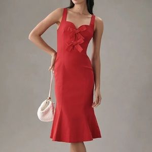 Anthropologie Sweetheart Bow Dress- Red